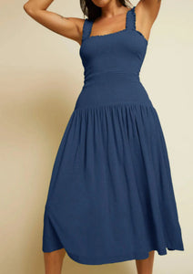Gaby Smocked Sundress in Navy